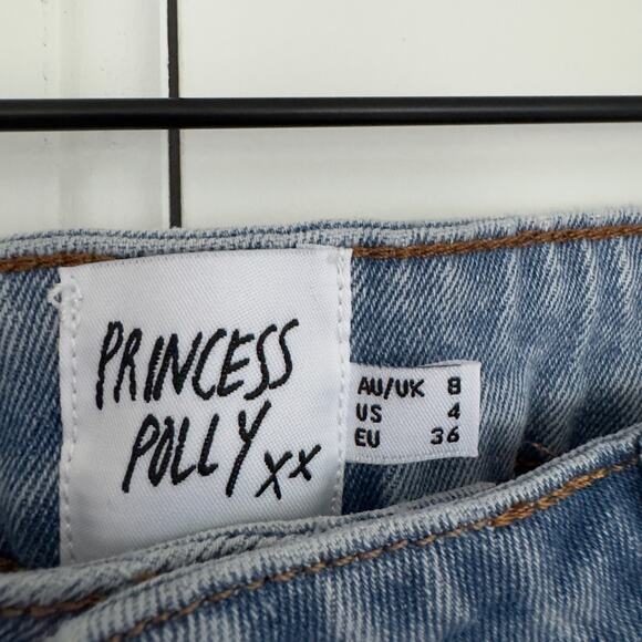 Princess Polly Careline Jeans Light Wash Cotton Spandex Stretch 5-pocket button - Picture 3 of 9